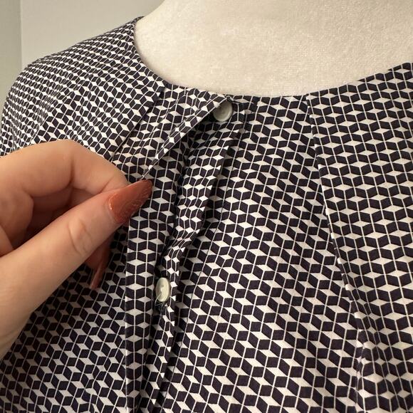 COS navy blue & white button down three-quarter sleeve top size 8 - Picture 4 of 13
